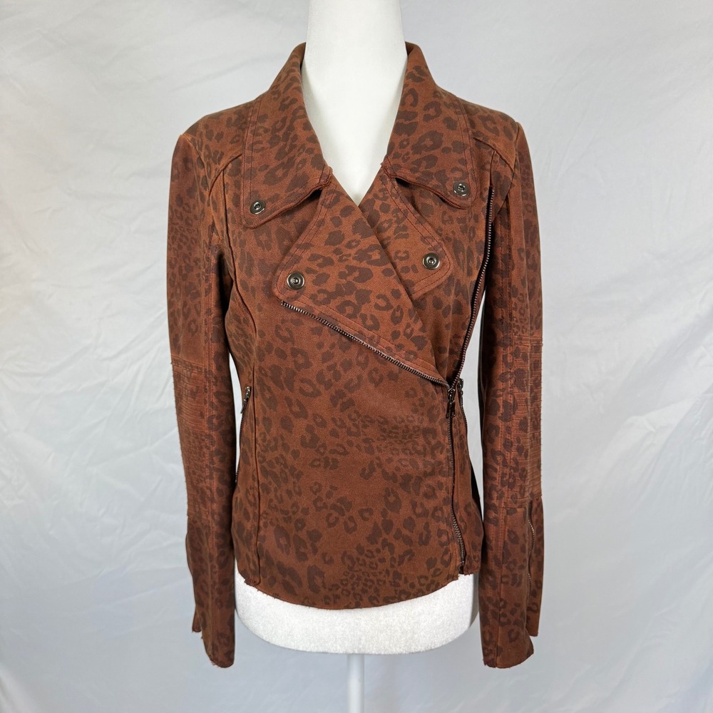 Anthropology Marrakech Leopard Print Moto Jacket Brown Asymmetrical Zip XS